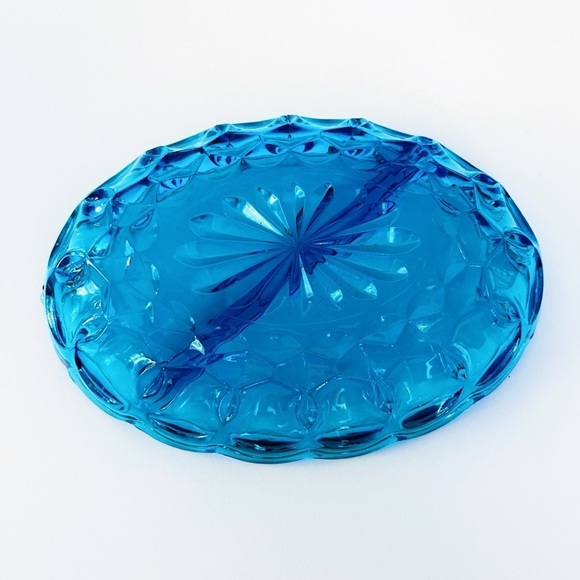 MCM Indiana Glass Blue Oval Divided Dish x 2 - Picture 9 of 14